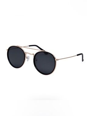 I-SEA Polarized Round Sunglasses - All Aboard Black Lens Gold Metal Frame